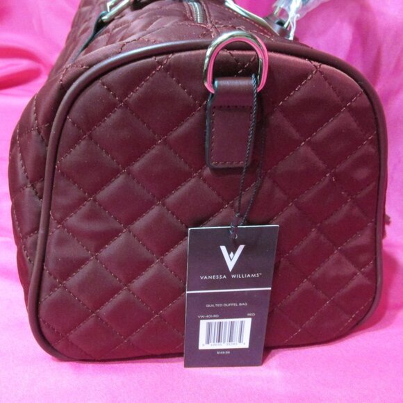 P1775-NWT Vanessa Williams Burgundy Quilted Tassel Duffle w/ Shoulder Strap - Picture 2 of 10